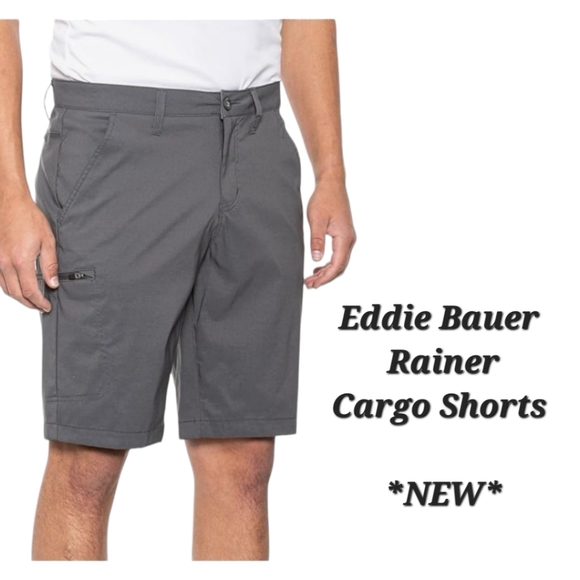 NEW Eddie Bauer Rainer Zipper Nylon Cargo Shorts Gray 10" Inseam Waist 32 - Picture 1 of 16